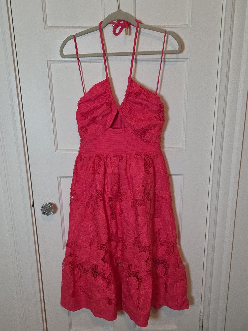 Gilner Farrar Billy Halter Dress In Coral Embroidered Sundress Size Medium
